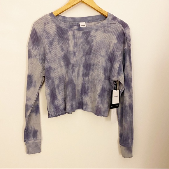 NWT Jo & Co crop tie dye waffle knit long sleeve t - Picture 2 of 5